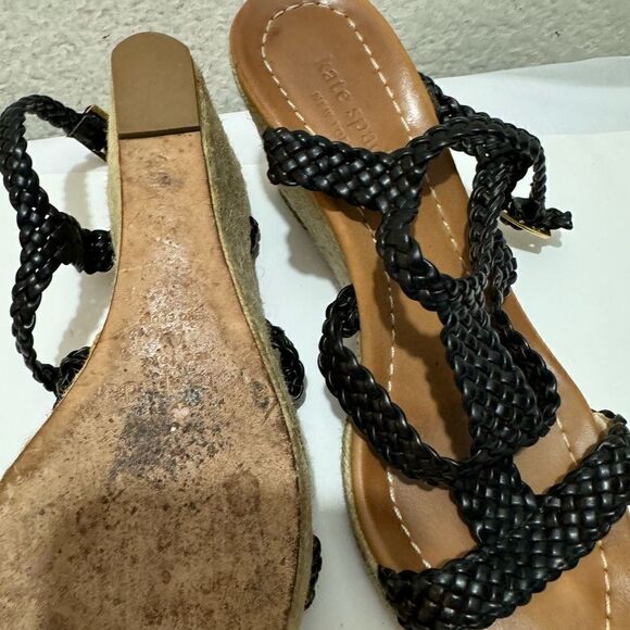 Kate Spade Espadrille woven black Wedge Heel Sandals Size 7 M - Picture 6 of 10
